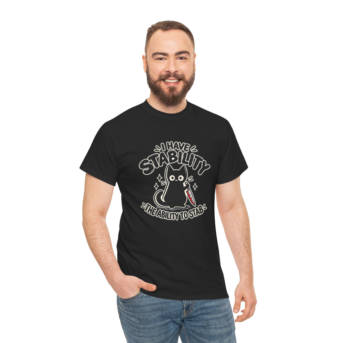 Stabby Tabby “I Have Stability” Funny Cat T-Shirt - Let There Be Cute