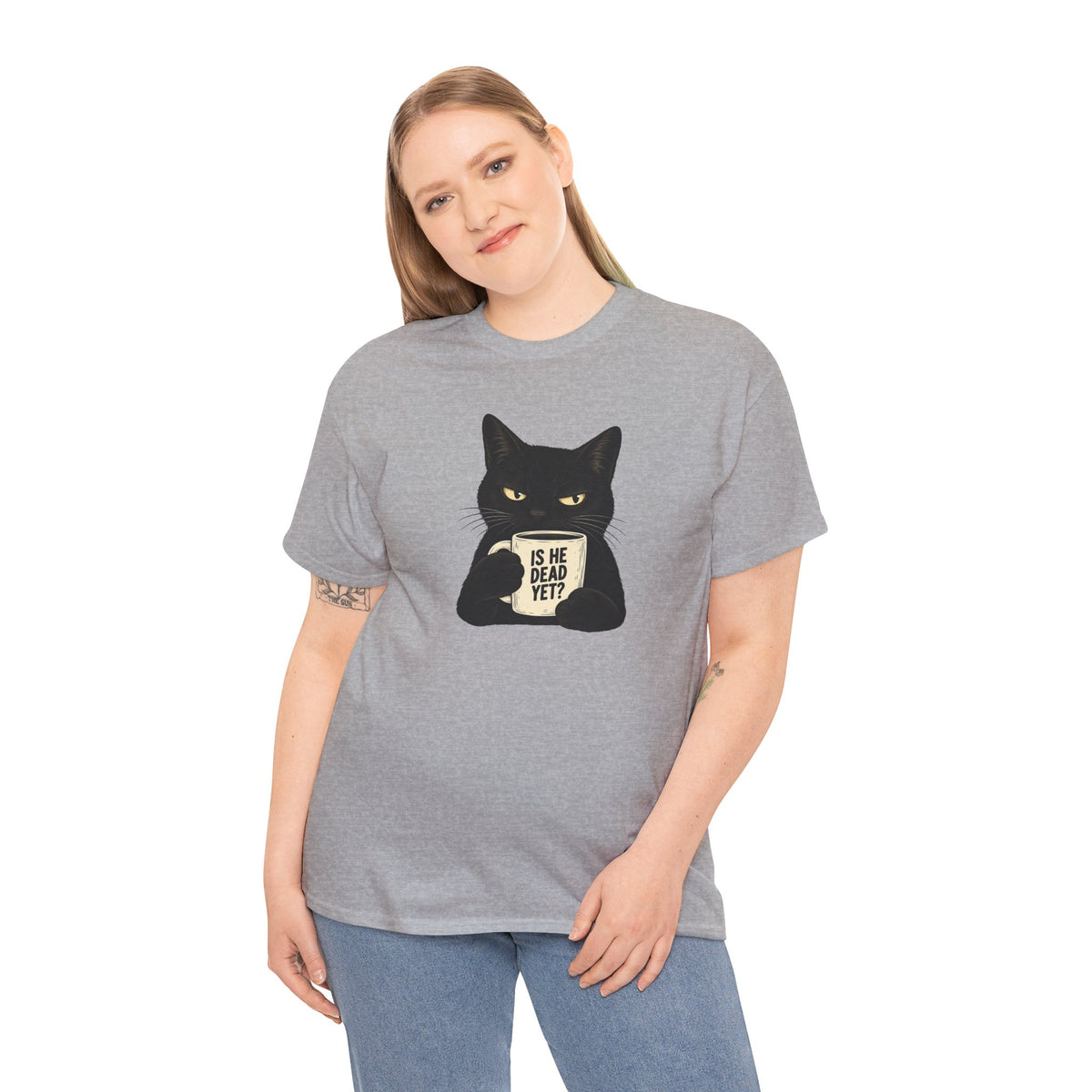 Is He Dead Yet? Funny Black Cat T-Shirt - Let There Be Cute