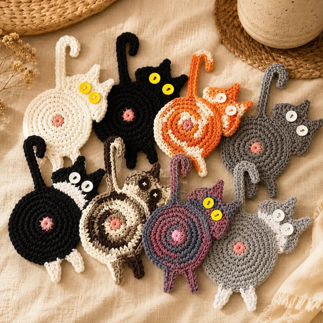 Cat Butt Coasters - Shameless Crochet Drink Coasters