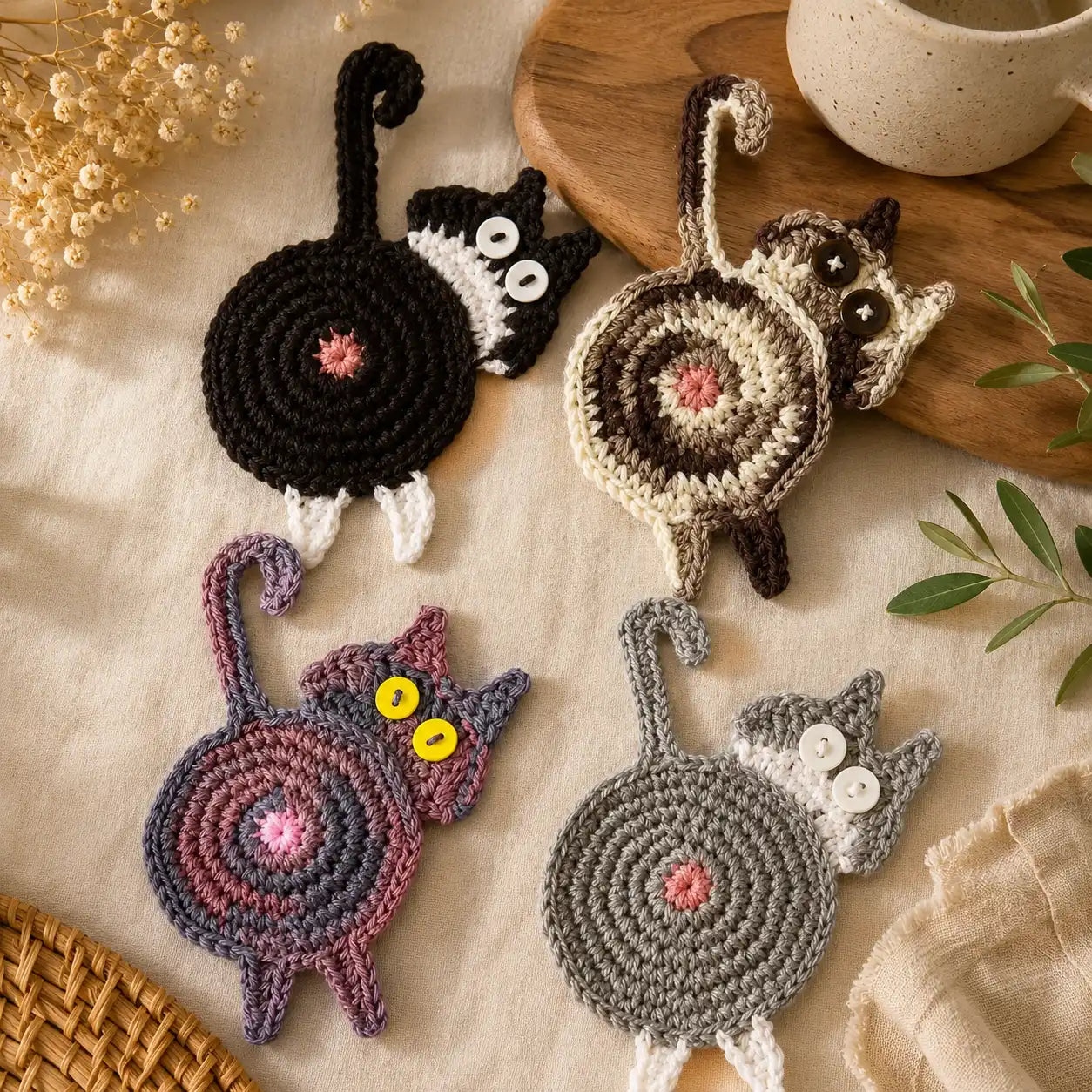 Cat Butt Coasters - Shameless Crochet Drink Coasters