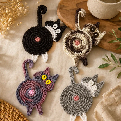 Cat Butt Coasters - Shameless Crochet Drink Coasters