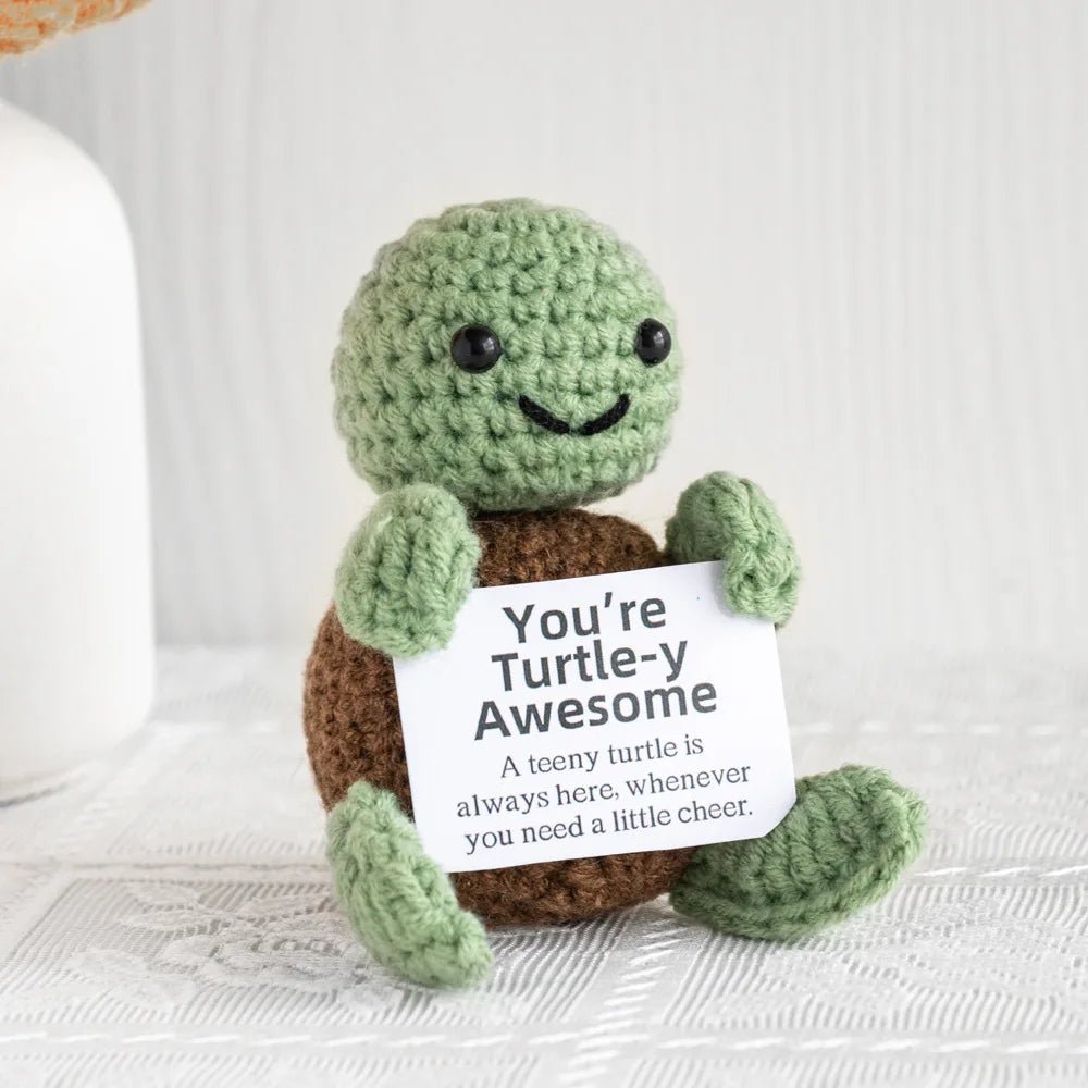Pocket Positivity Plushie – Handmade Crochet Animal with Uplifting Message - Let There Be Cute